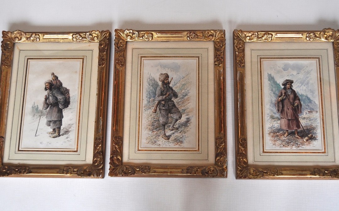 3 WATERCOLORS TIBET DATED